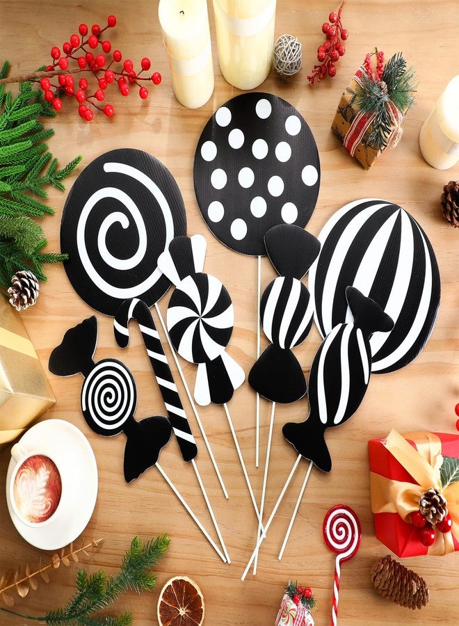 Yuntau 16 Pcs 8" Large Black and White Candy Christmas Decorations Peppermint Lollipop Photo Prop Ornaments Candy Cane Tree Picks for Xmas Tree Hollow Board Indoor Christmas Holiday Vase Wall Decor - Image 2